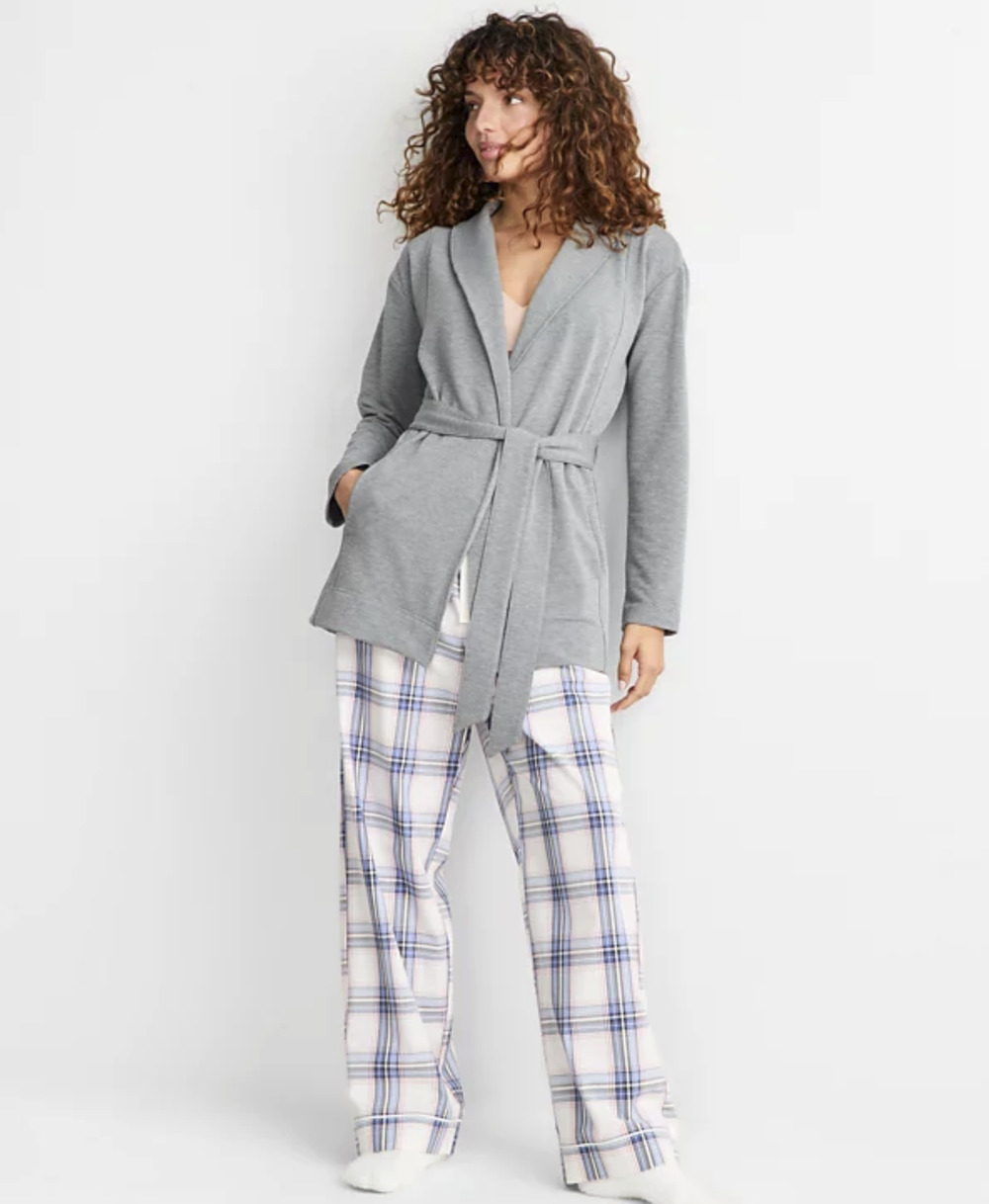 State of Day Women Brushed Back Terry Robe Pewter Heather Size 2XL